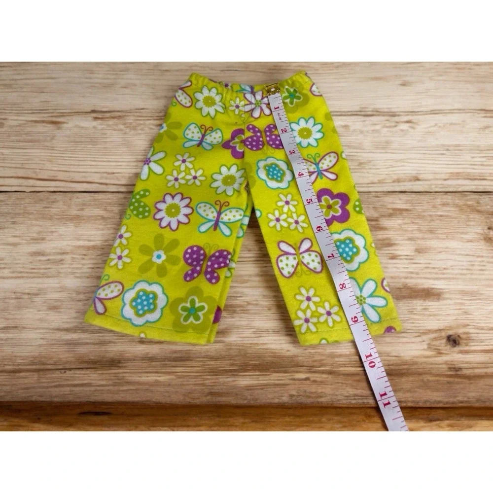 Lime Green Flower & Butterfly Doll Pajamas With Bunny Slippers Fits 18